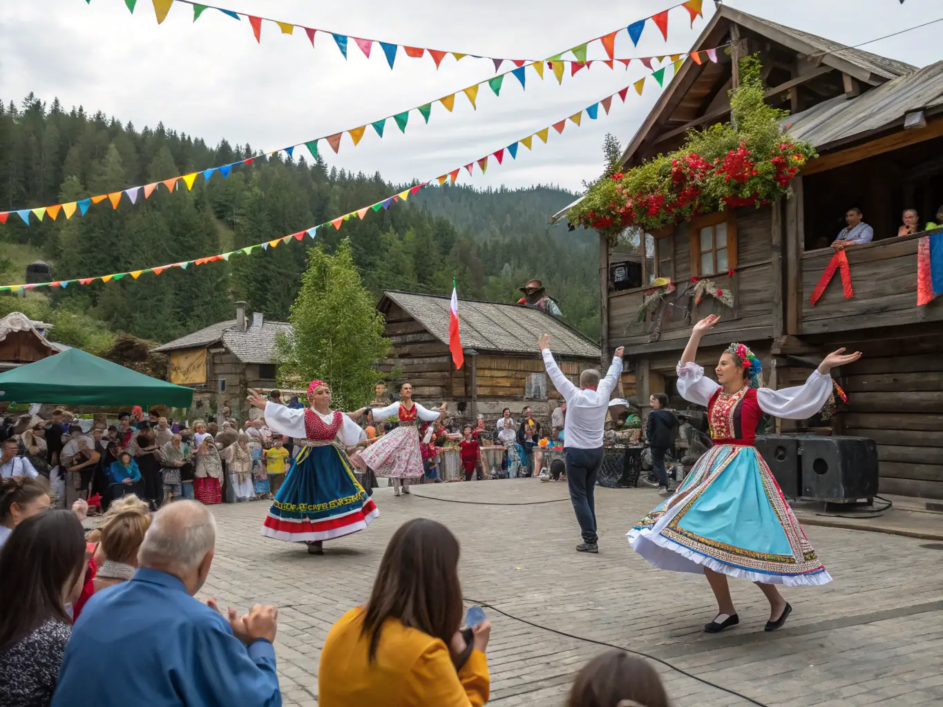 A photograph depicting a vibrant cultural festival organized by COURSE DES VENTS, featuring traditional music, dance performances, and colorful costumes, celebrating the rich cultural heritage of the region.