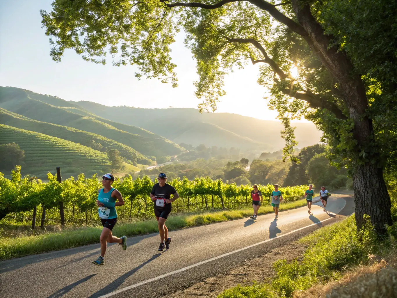 A photograph capturing the excitement of a local marathon organized by COURSE DES VENTS, showcasing runners of all ages and abilities participating in the race through the scenic routes of Olendon.
