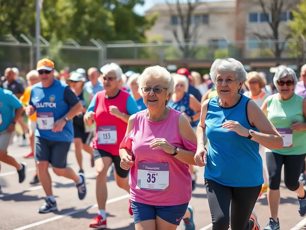 A photograph capturing a diverse group of participants joyfully engaged in a community sports event, showcasing inclusivity and active participation.