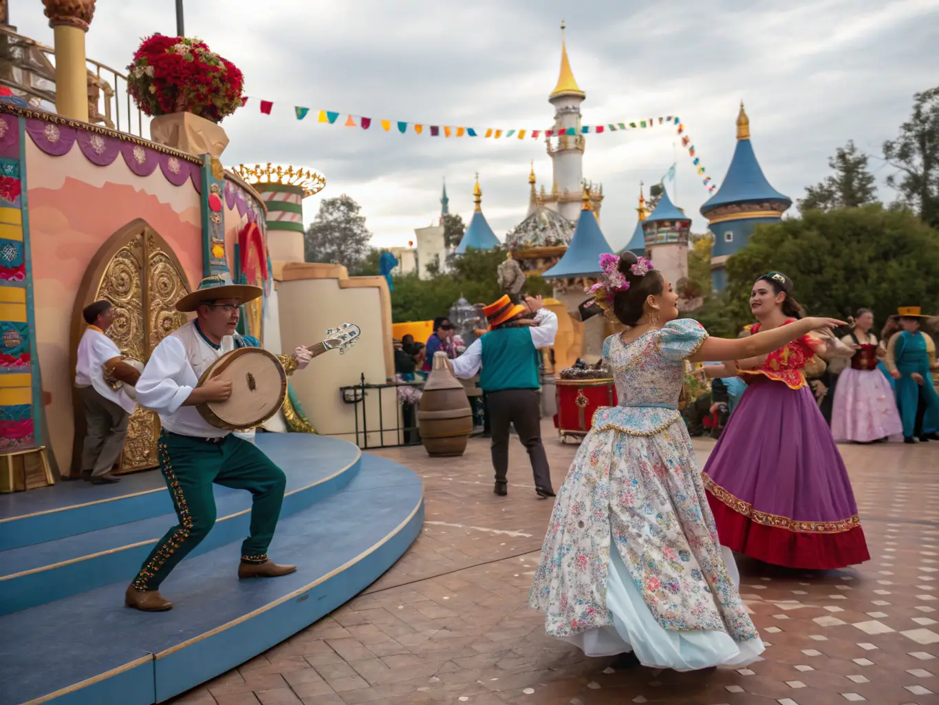 A colorful image depicting a cultural festival organized by COURSE DES VENTS, featuring traditional music, dance, and food, with people of all ages enjoying the festivities.