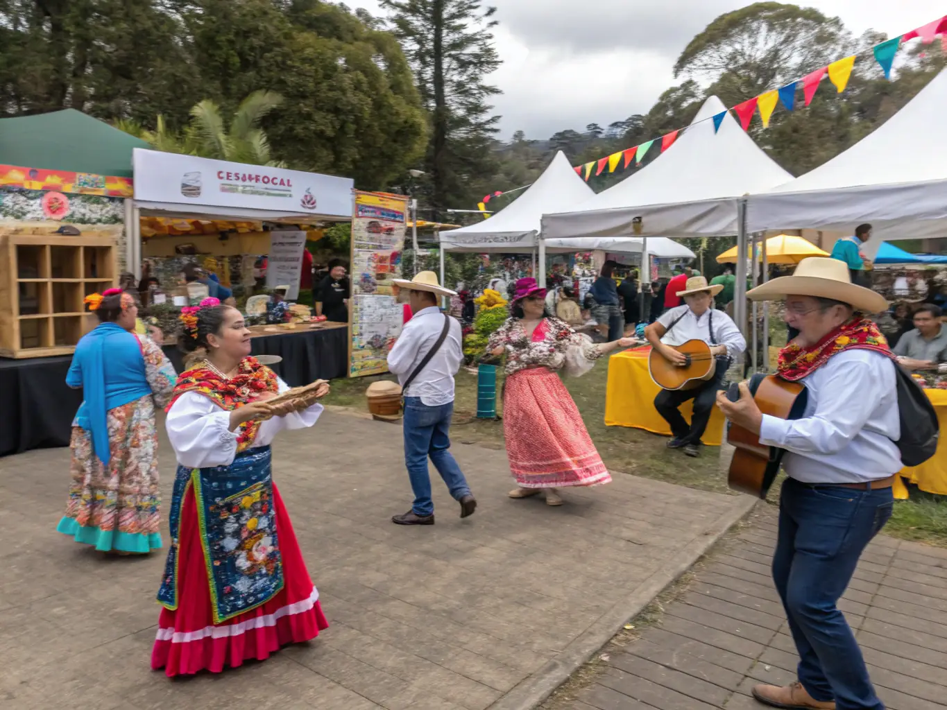 A colorful image depicting a cultural festival organized by COURSE DES VENTS, featuring traditional music, dance, and food, highlighting the cultural diversity and richness of the community.