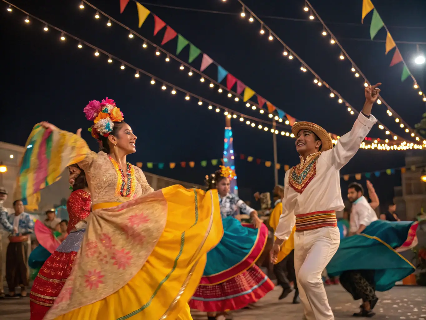 A photograph capturing a lively cultural festival, showcasing traditional music, dance, and art, with people of all ages enjoying the festivities.